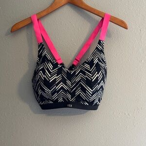 VSX Black and White Patterned Sports Bra with Pink Straps